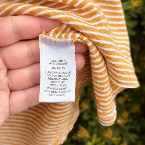 Linen mix Cable &  Gauge Striped V-neck Tee - mustard/white - 1X - Picture 3 of 4